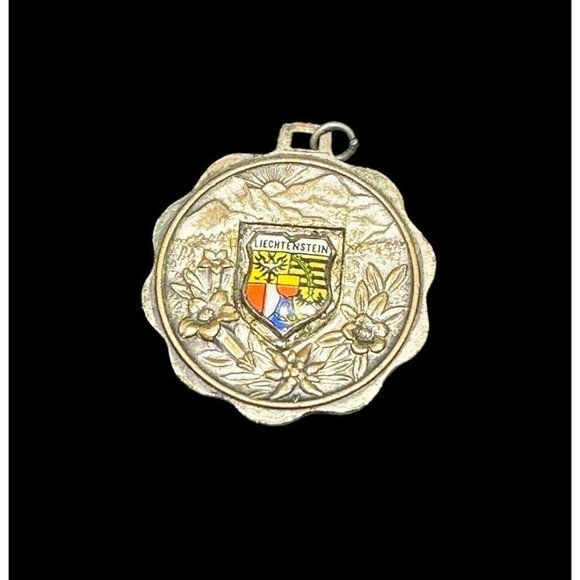 Vintage Saint Christopher Brass Religious Medal Floral Round Shield Germany - Picture 2 of 6